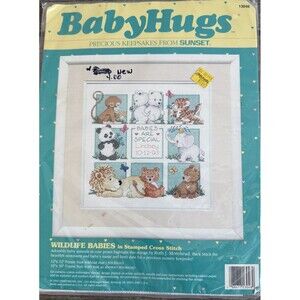 Vintage 1992 Sunset Babyhugs Wildlife Babies Cross Stitch Kit 13048 NOS NEW